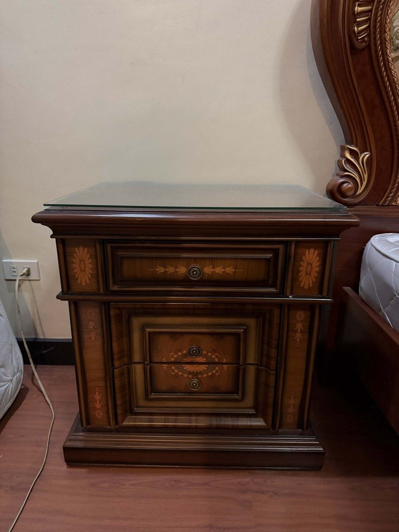 Wooden Bedside Table with Glass Top (Category: Tables & Sets) located in Paranaque City. Submitted by preloveditems111 (Listing ID 1430715091, Image 1). Description: We have 4pcs of this and selling for 5,000 pesos each.