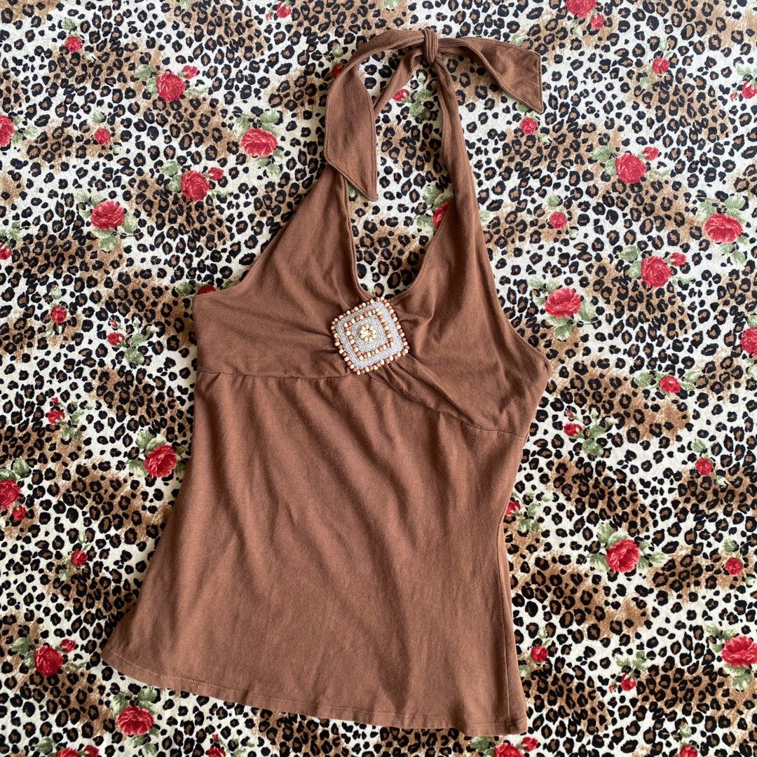 Y2k no boundaries brown beaded halter top (Category: Sleeveless) located in Angeles City. Submitted by sadgurlsneedmoney_ (Listing ID 1430633030, Image 2). Description: .