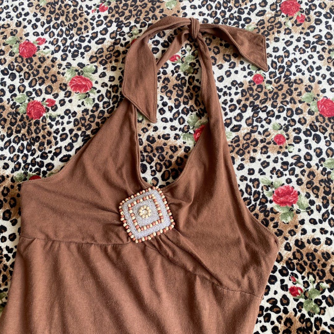 Y2k no boundaries brown beaded halter top (Category: Sleeveless) located in Angeles City. Submitted by sadgurlsneedmoney_ (Listing ID 1430633030, Image 3). Description: .