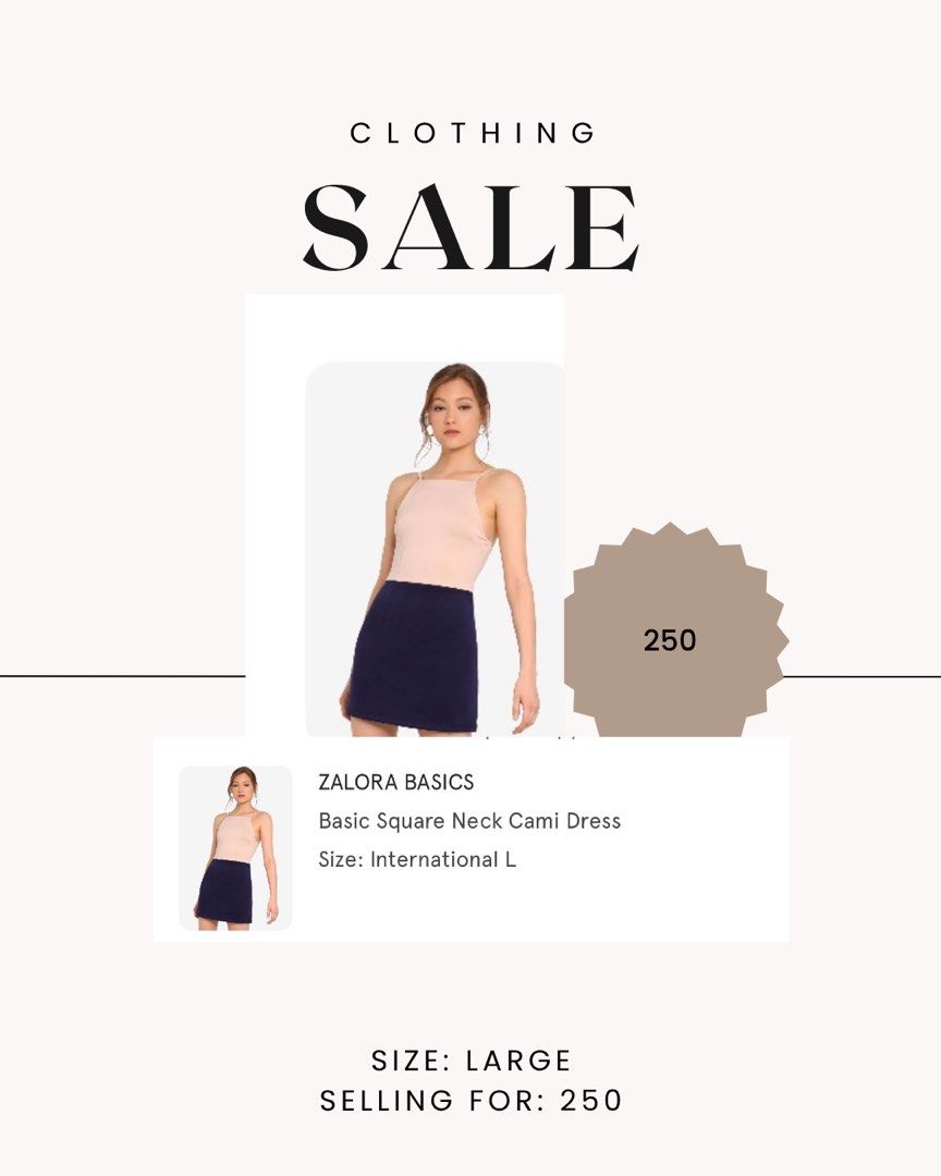 Zalora Basics Square Neck Cami Dress - Large (Category: Dresses) located in Quezon City. Submitted by maydaze29 (Listing ID 1430663562, Image 1). Description: Location: Quezon City Shipping c/o buyer. Please manage your expectations..