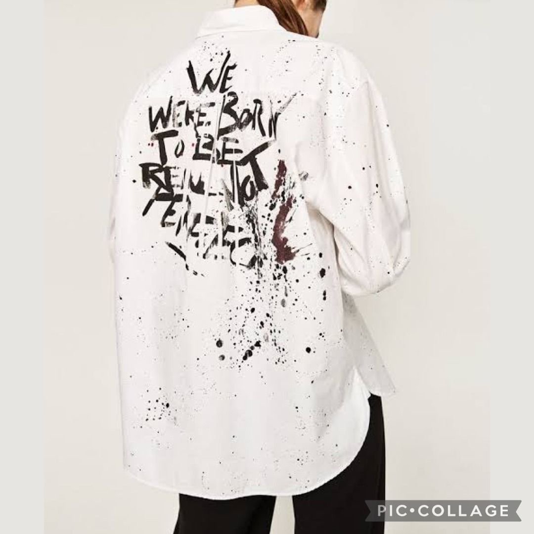 100%AUTH ZARA STATEMENT BACK PRINT OVERSIZE POPLIN WHITE SHIRT (Category: Shirts) located in Makati City. Submitted by meandmyluxury (Listing ID 1430974202, Image 1). Description: 100%AUTH ZARA PAINT SPLATTER GRAFITTI BACK PRINT POPLIN WHITE SHIRT - Classic, chic & versatile! Perfect to wear with just about anything! This can easily be styled to go for a casual day at the mall or as a bikini coverup. Perfect also as an overshirt - Bold statement 