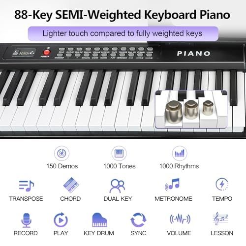 88 Key SEMI-Weighted Keyboard Piano For Beginners w/Stand Bench, MIDI ...