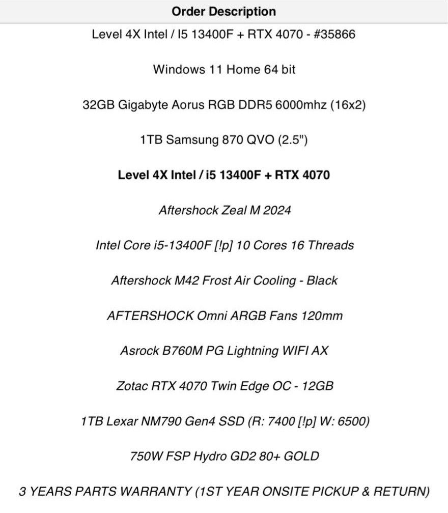 Aftershock Gaming PC RTX 4070421518135568650241