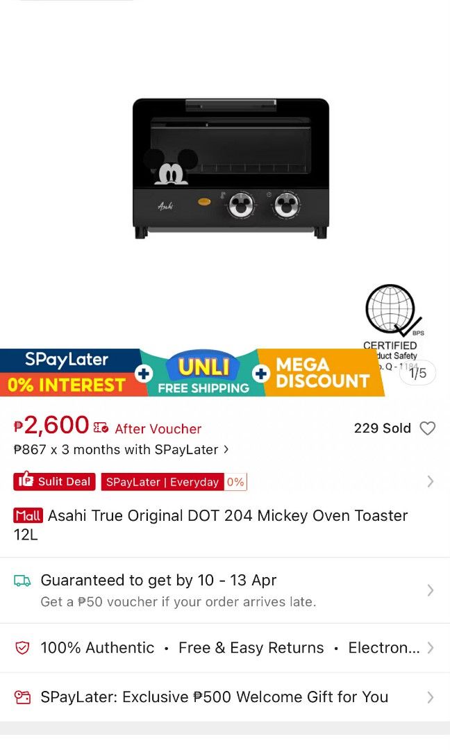 Asahi True Original Mickey Oven Toaster (Category: Ovens & Toasters) located in Quezon City. Submitted by jsphnrm (Listing ID 1430879932, Image 3). Description: Brand new, never used. SRP: 3,250 other online: 2,600 12 liter capacity removable crumb tray and food tray thermostat controlled heating operation with indicator light.