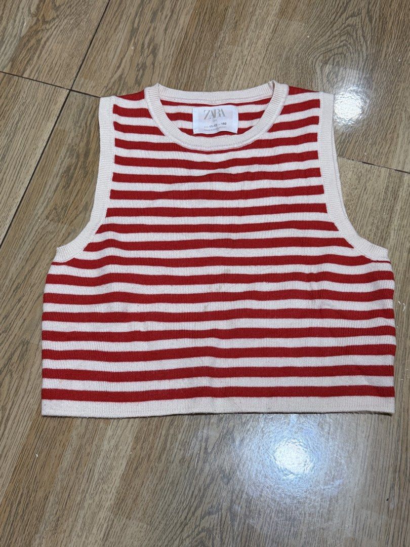 AUTHENTIC Zara Striped Sleeveless Top/ croptop (Category: Sleeveless) located in Quezon City. Submitted by naptimeph (Listing ID 1430926671, Image 1). Description: Fit to xsmall- medium Issue: may stain but unnoticeable naman also baka maalis pa sya since last gamit is pina laundry lang sya, much better siguro if hand wash.