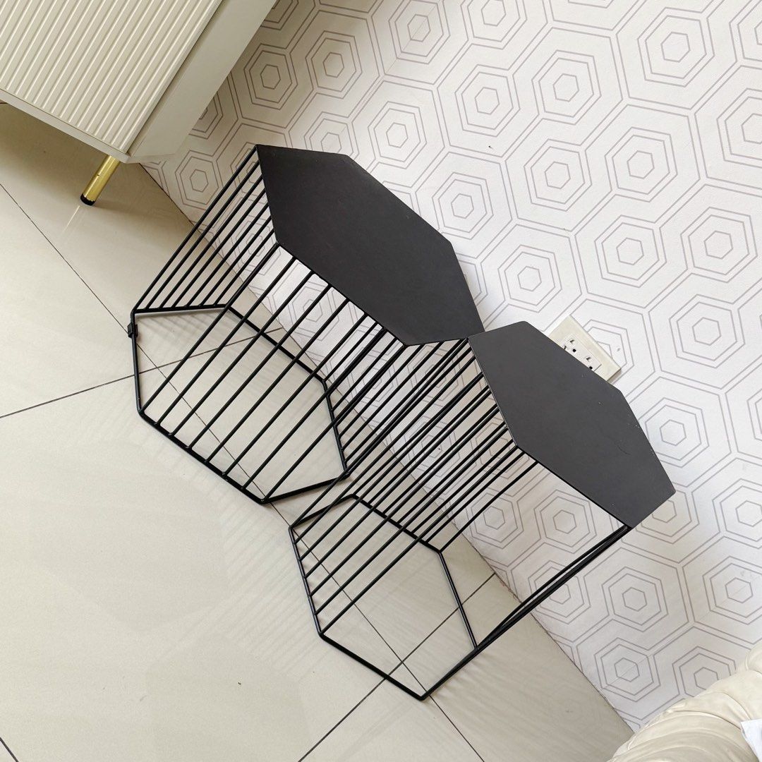 Black modern steel side table (Category: Tables & Sets) located in Marikina City. Submitted by lovegoeson (Listing ID 1430969905, Image 2). Description: 2200 each Modern black steel side table - Unique geometric design - Perfect for side table or bedside table - Stylish and functional.