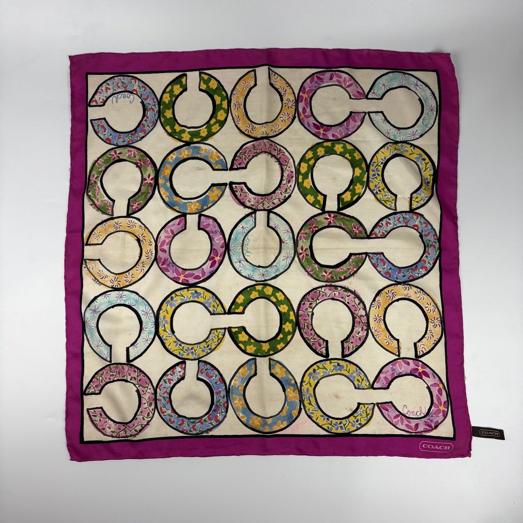 Coach Monogram Silk Scarf (Category: Luxury Accessories) located in Bacolod City. Submitted by cast.archives (Listing ID 1430956583, Image 3). Description: Coach Monogram Silk Scarf Authentic Size: Medium Condition: Good Flaw: Dirt (need wash) Measurement Width: 26" Length: 26".
