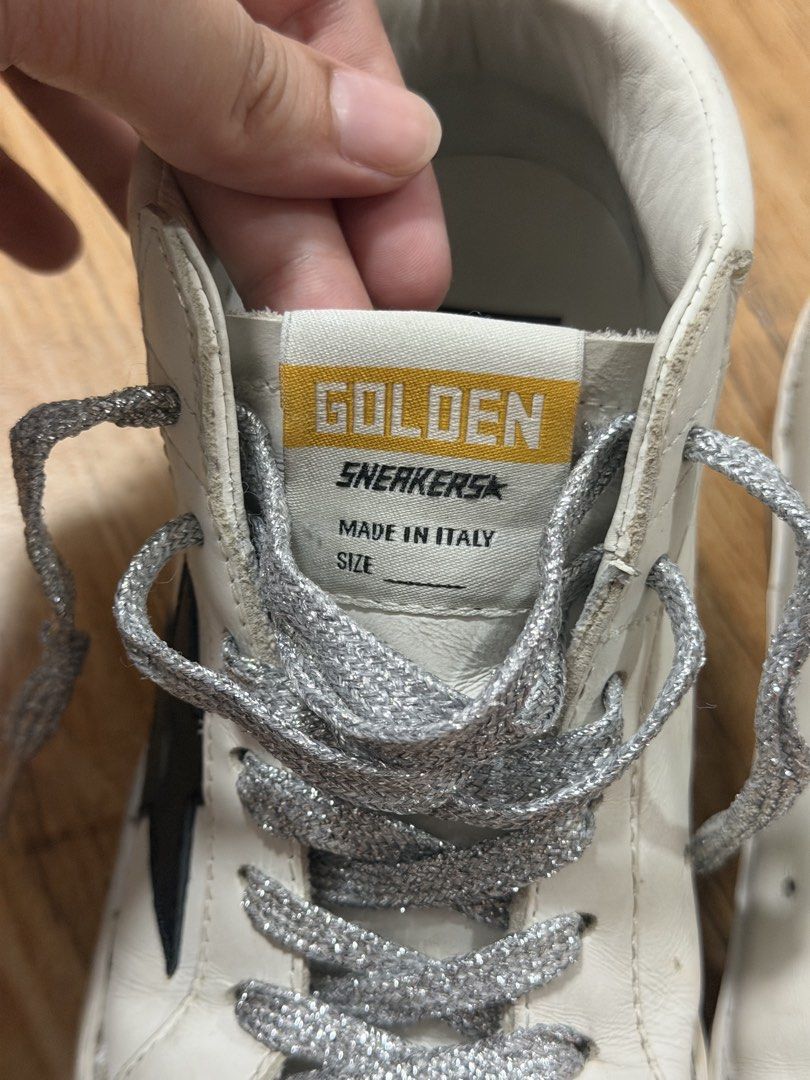 Golden Goose Mid Star Sneakers - Customized (Category: Sneakers & Footwear) located in Bacoor. Submitted by da.clutter (Listing ID 1430906500, Image 2). Description: - Golden Goose Mid Star sneakers with customized silver glitter laces. - Bought in Golden Goose Osaka .