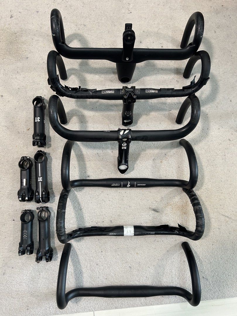 Handlebars & Stems Specialized Merida MOST Cannondale 3T Fizik Deda Uno (Category: Parts & Accessories) located in Singapore. Submitted by whitearrows (Listing ID 1430890569, Image 1). Description: I’ve got handlebar & stems for sale. Prices listed below: 1. Cannondale Hollowgram Knot cockpit 40x90 SOLD 2. Controltech handlebar & stem 42.5 x 100 $40 3. Carbon handlebar & MOST Alu stem 39 x 110 $40 4. Specialized alloy handlebar 38cm $25 5. MOST a