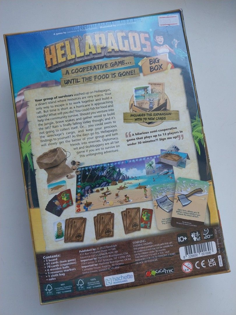 Hellapagos Big Box Cooperative Board Game Party Game (Category: Board Games & Puzzles) located in Mandaluyong City. Submitted by espresso0 (Listing ID 1430832209, Image 3). Description: Brand new, unopened box with shrink wrap. Box is in great condition. Bought on impulse, never got around to playing this one. Bought for P1800 original price..