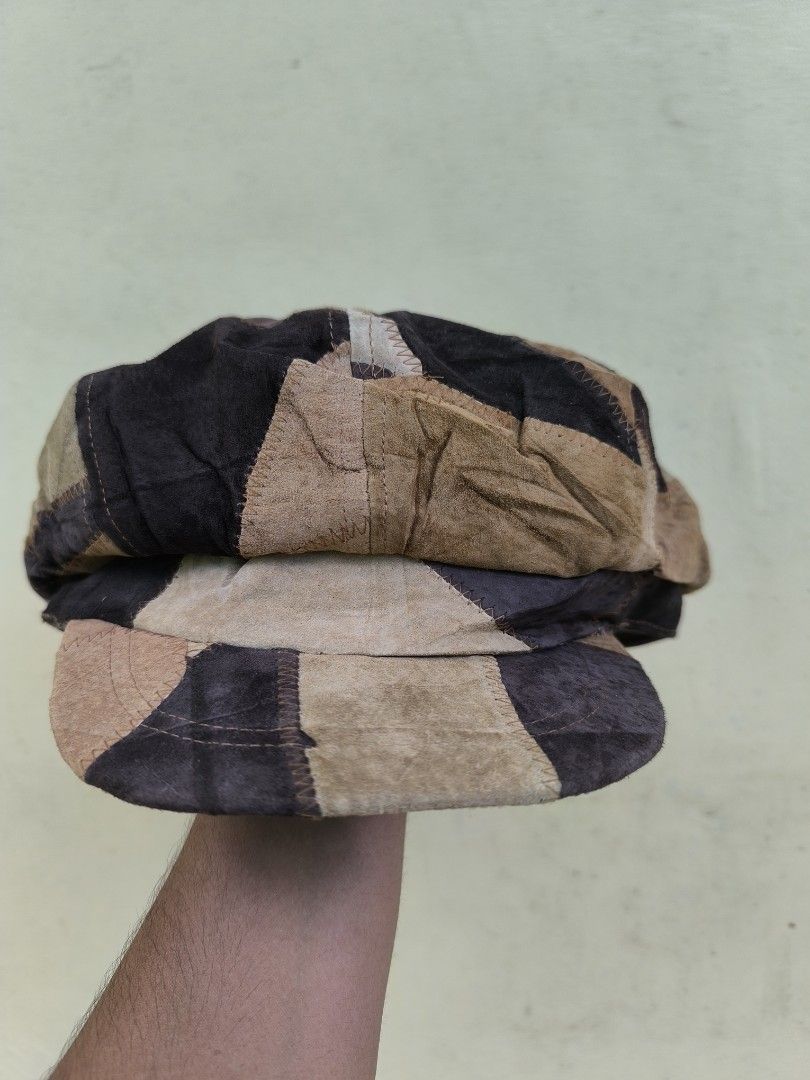 Leather patchwork newsboy hat (Category: Activewear) located in Naga. Submitted by mags61913 (Listing ID 1430829178, Image 1). Description: Leather patchwork newsboy hat OSFA 100% Genuine leather 1k+sf.