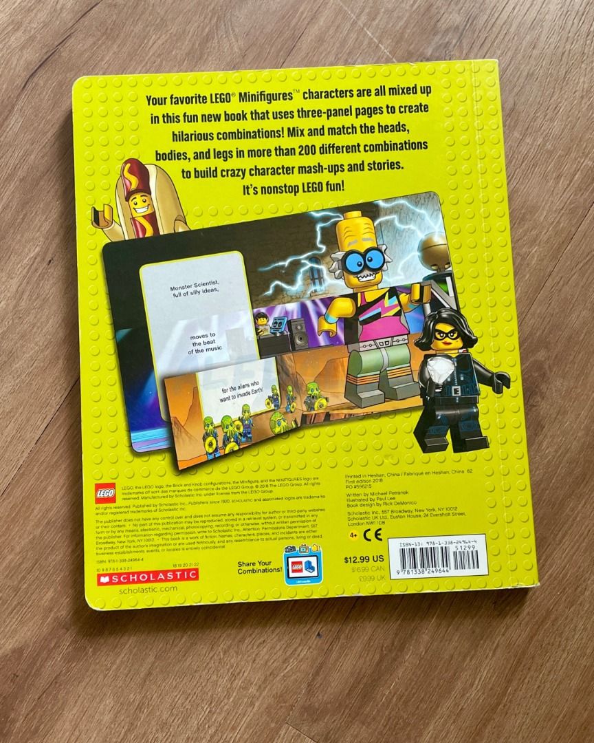 LEGO Minifigures Mix & Match Book (Category: Lego & Building Sets) located in Pasay City. Submitted by alfdalias (Listing ID 1430843760, Image 2). Description: LEGO Minifigures Mix & Match book features three-panel pages for creating hilarious combinations. It allows you to mix and match heads, bodies, and legs to build crazy character mash-ups and stories. The book includes over 200 different combinations for nonstop LEGO fun. 📕Condition: Like 