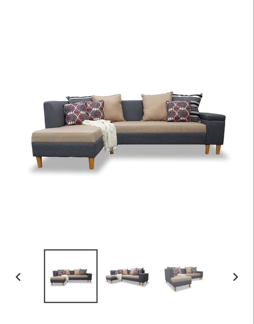 L-Shaped Sofa with Pillows (Category: Sofas) located in Rizal. Submitted by preloved.nica (Listing ID 1430893006, Image 1). Description: Used but not abused. Rfs; Change Theme Suggestion; Need to deep clean so that the marks will be removed.