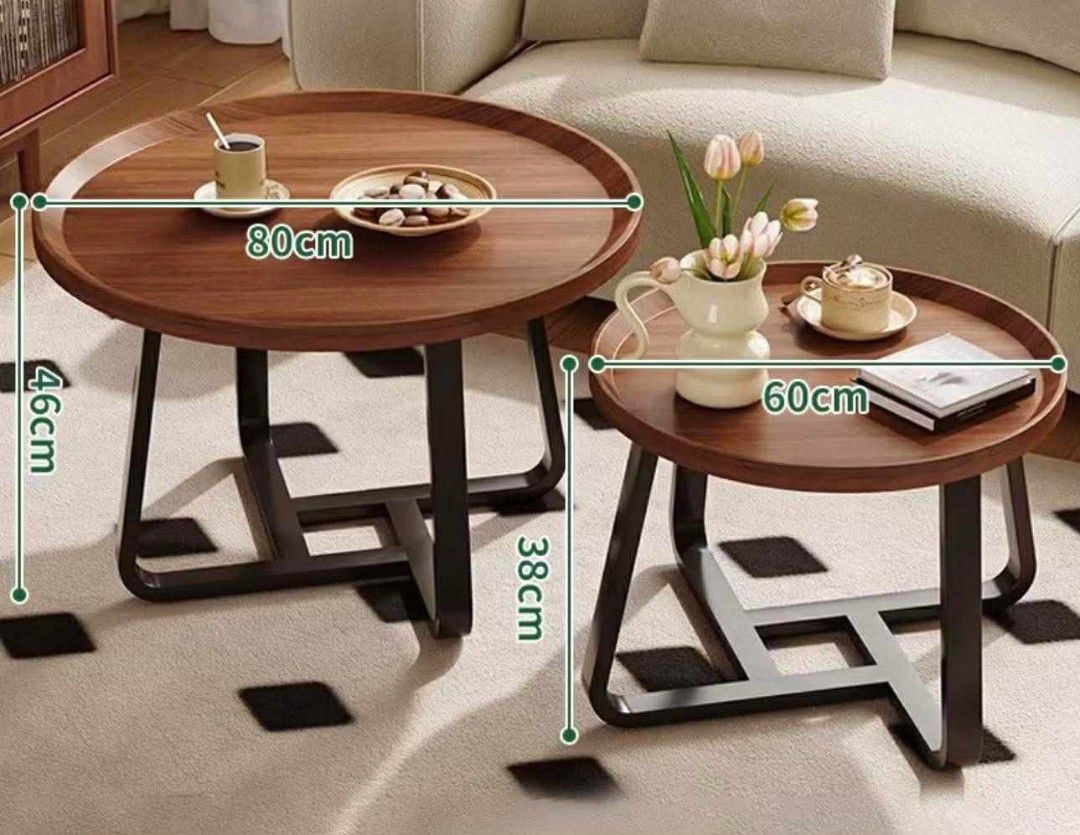 Nordic Walnut Nesting Round Center Table Set (Category: Tables & Sets) located in Manila. Submitted by dolorchris69891 (Listing ID 1430827983, Image 1). Description: Nordic Walnut Nesting Round Center Table Set materials MDF wood top metal legs 70cm+50cm set 4800 80cm+60cm set 5000.