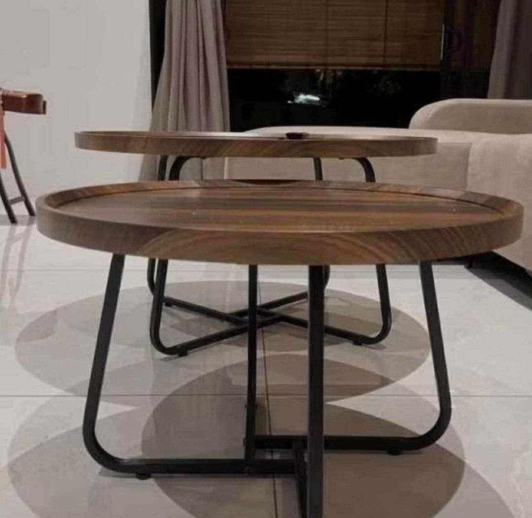 Nordic Walnut Nesting Round Center Table Set (Category: Tables & Sets) located in Manila. Submitted by dolorchris69891 (Listing ID 1430827983, Image 3). Description: Nordic Walnut Nesting Round Center Table Set materials MDF wood top metal legs 70cm+50cm set 4800 80cm+60cm set 5000.