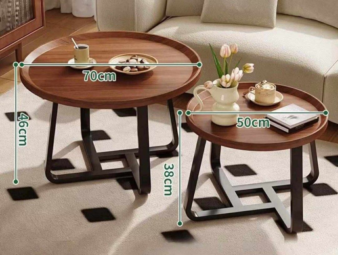 Nordic Walnut Nesting Round Center Table Set (Category: Tables & Sets) located in Manila. Submitted by dolorchris69891 (Listing ID 1430827983, Image 2). Description: Nordic Walnut Nesting Round Center Table Set materials MDF wood top metal legs 70cm+50cm set 4800 80cm+60cm set 5000.