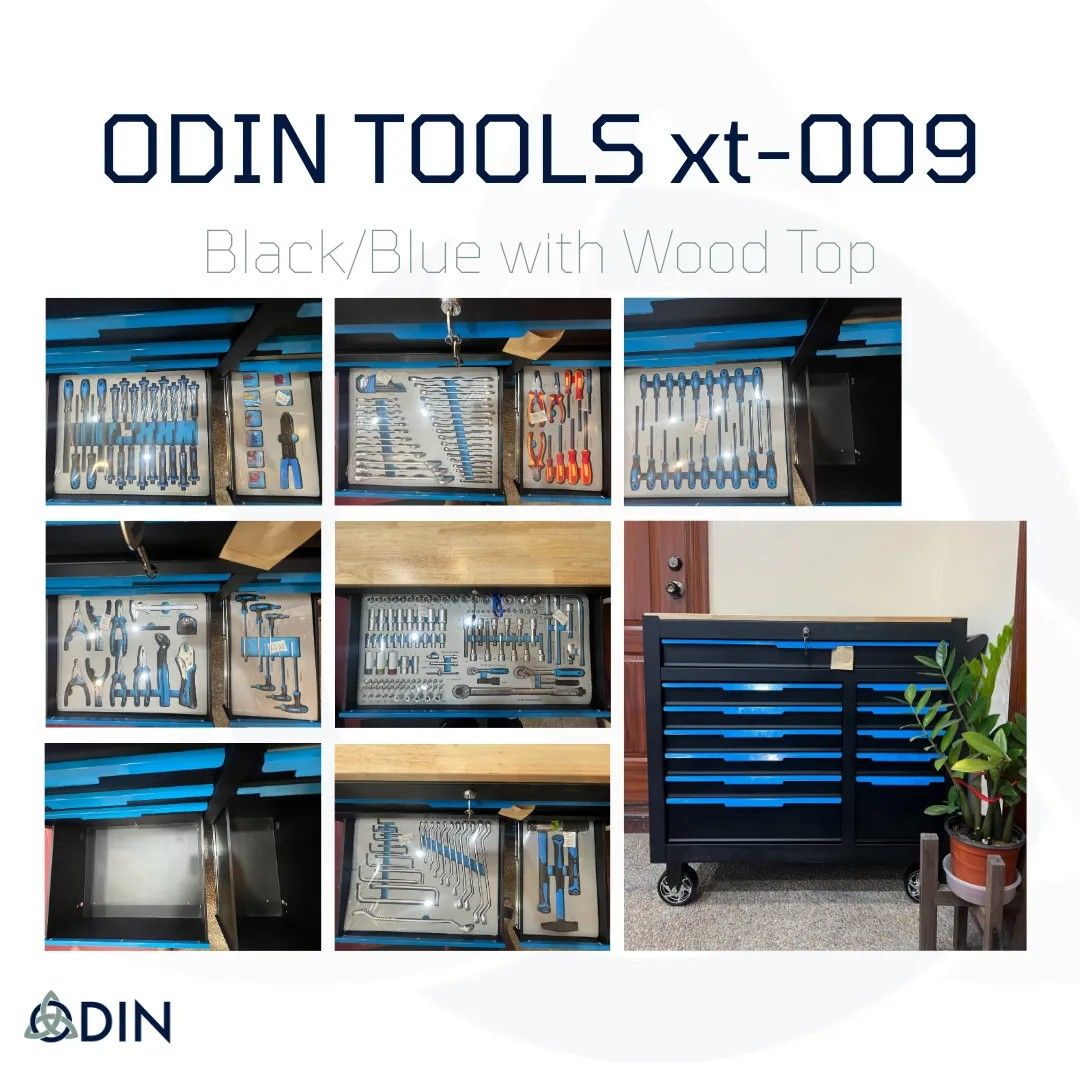 ODIN TOOLS TOOL CABINET xt-009 (Category: Construction Tools & Equipment) located in Makati City. Submitted by simpleconfidence (Listing ID 1430933325, Image 2). Description: 🔧 Meet the ODIN TOOLS xt-009 Crafted for serious work. Designed for serious style. This all-in-one tool cabinet features a sleek Black/Blue finish with a premium wood top, housing a full arsenal of professional-grade tools—built for mechanics, workshops, and serious DIYers.