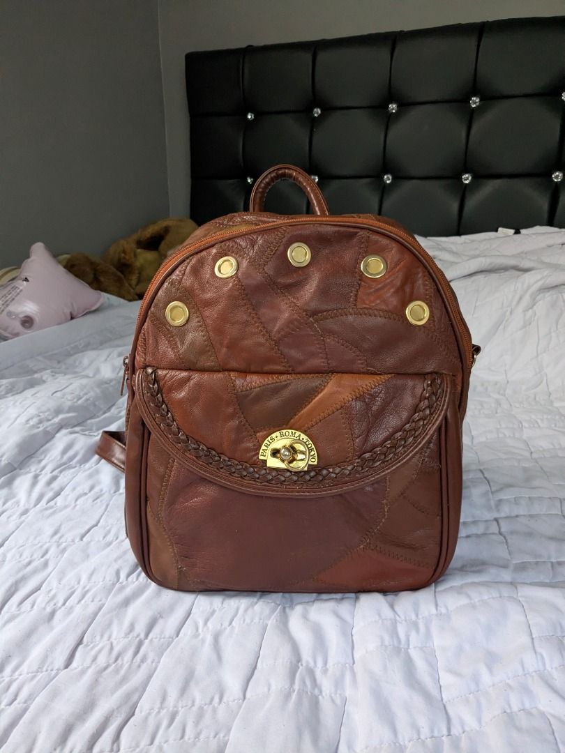 Paris Roma Tokyo Patch Leather Backpack Sling Bag 2 in 1 (Category: Luxury Bags & Wallets) located in Quezon City. Submitted by nnncorner (Listing ID 1430919921, Image 1). Description: Paris Roma Tokyo Patch Leather 2 Way Bag Can be styled sa crossbody bag or backpack 9/10 condition No peelings and no issues Presentable looking Length strap to bottom 33 inches Height 13.5 inches Width 11 inches 1,480 .