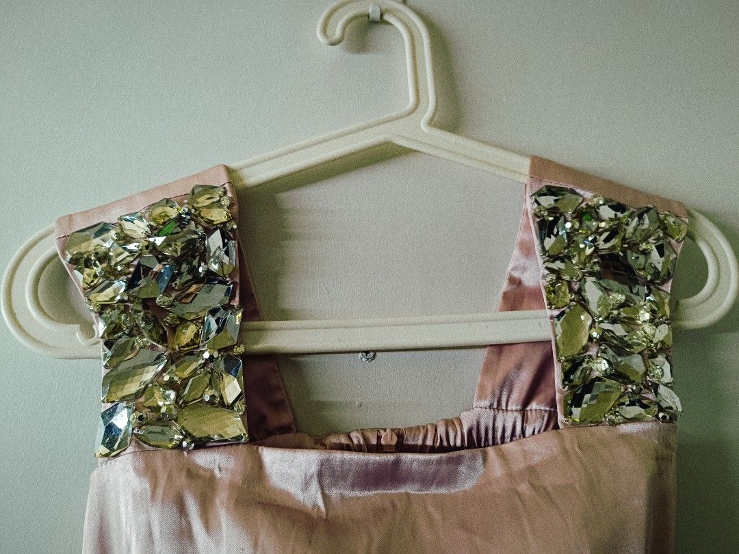 Pink Embellished Dress (Category: Dresses) located in Manila. Submitted by declutteringmilaif (Listing ID 1430962486, Image 3). Description: Elegant pink dress with sparkling embellishments. Draped design, satin-like material. Perfect for special occasions..