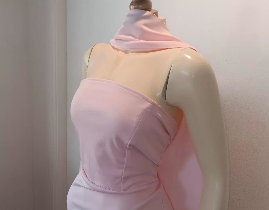Pink Strapless Evening Gown with Shawl (Category: Evening dresses & gowns) located in Manila. Submitted by sonummy (Listing ID 1430913663, Image 1). Description: - Strapless pink evening gown - Fitted bodice - Flowing mermaid skirt - Floor-length - Includes matching shawl - Suitable for formal events and special occasions - Made of smooth, thick stretchy fabric.