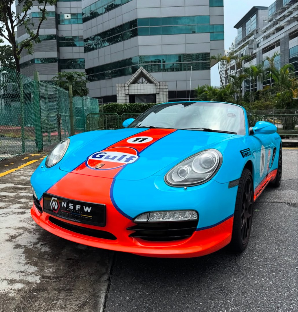 Porsche Boxster 2.9 PDK (A) (Category: Used Cars) located in Singapore. Submitted by irresistiblefun (Listing ID 1430924459, Image 3). Description: The Boxster 987 is a beautifully balanced naturally aspirated flat-six mid-engine roadster that delivers a classic Porsche driving feel. You need to hear the engine growl yourself to truly experience the joy of driving a Porsche. Original yellow paint but currently wrapped in the Porsche Gulf livery m