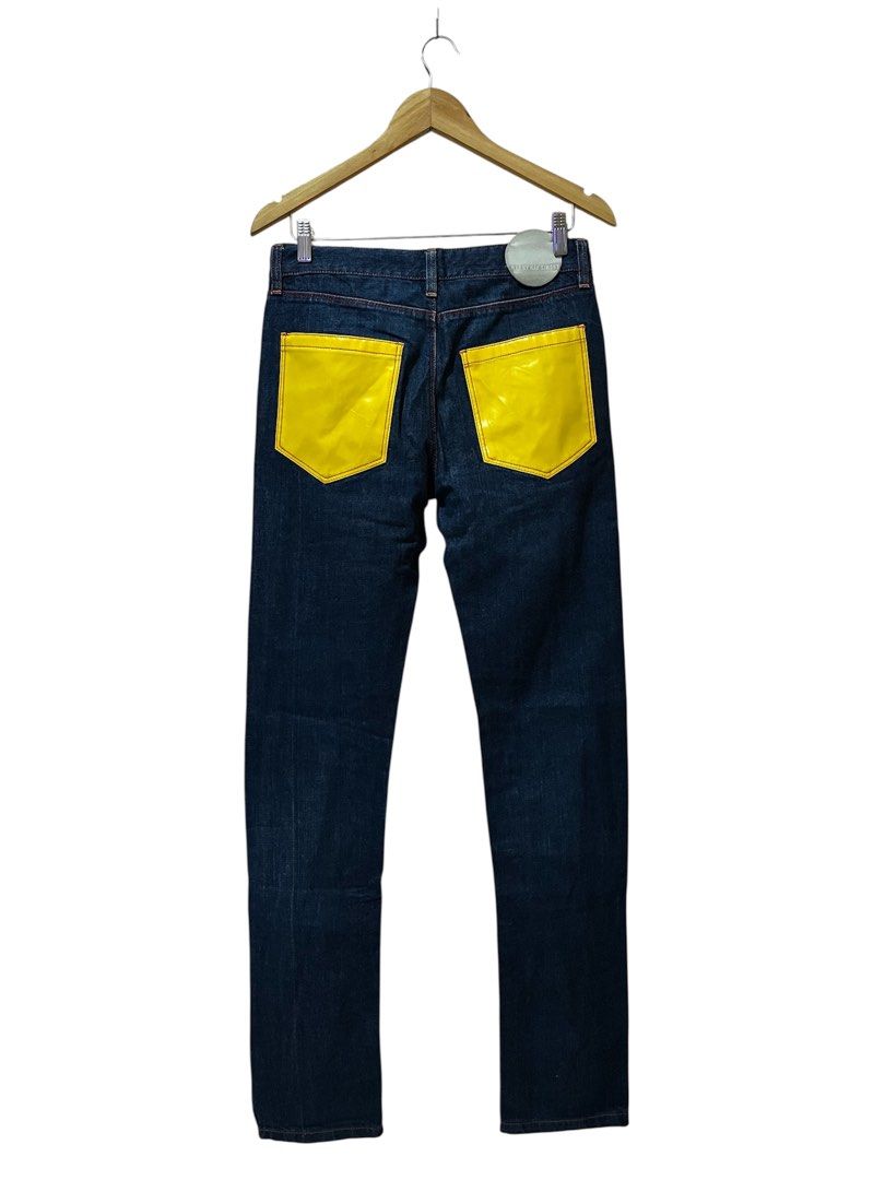 Raf By Raf Simons - Yellow Patent Back Pockets - Jeans (Category: Jeans) located in Quezon. Submitted by _sprezzatura (Listing ID 1430934245, Image 2). Description: Raf By Raf Simons - Yellow Patent Back Pockets - Jeans Size 30 on tag Dimensions: Waistline - 30” Length - 43” Front rise - 9.5” Inseam - 32” Thigh - 10” Knee - 8” Leg opening - 6.5” Excellent condition No issue Note: Feel free to ask questions before purchasing.