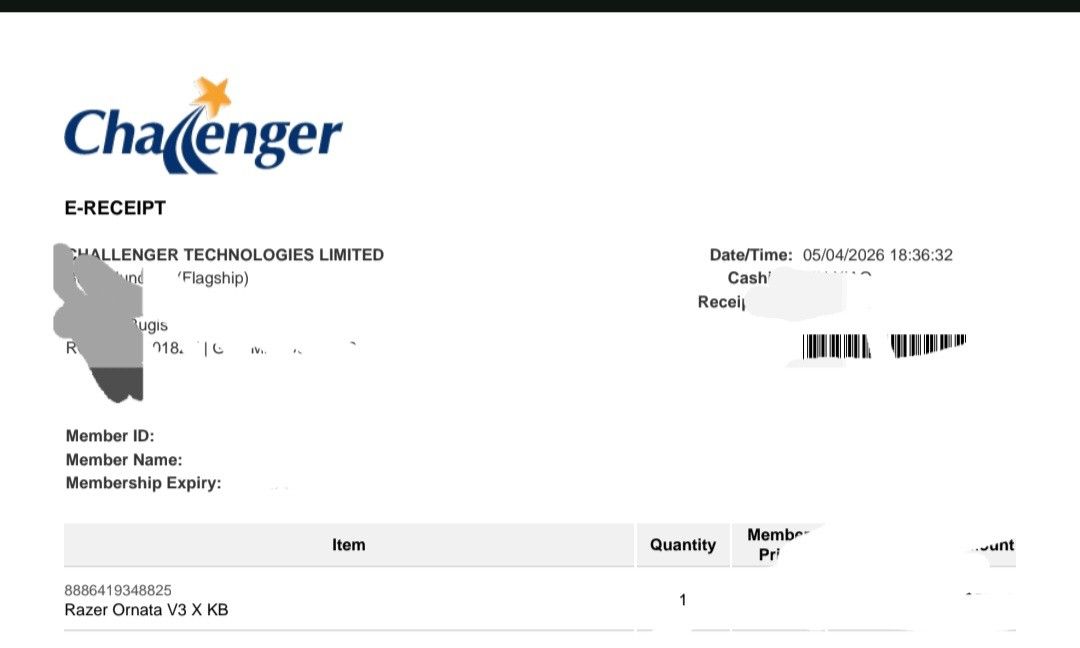 Receipt For Razor Keyboard Razer Ornata V3 X Keyboard - Just bought, Computers & Tech, Parts ...