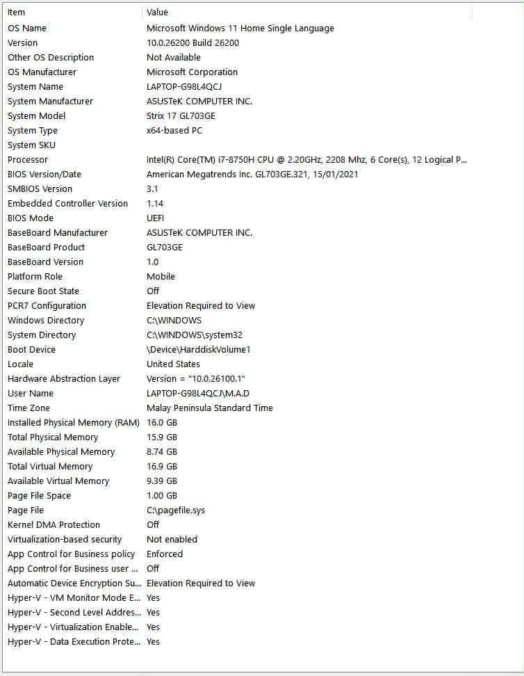ROG Strix 17 GL703GE (Category: Laptops & Notebooks) located in Pasig City. Submitted by kennardrowie (Listing ID 1430965905, Image 3). Description: -Price: 23,000 PHP (Slightly negotiable) -Brand: Republic of Gamers w/ free HP printer -Model: ASUS ROG Strix 17 GL703GE -16G RAM -i7 Processor -Storage: 255 SDD (Upgradable dual storage); Wala pong hard disk kasi nandun ang old files ng first owner RFS: extra laptop, hindi nagagamit Conditions: - Us