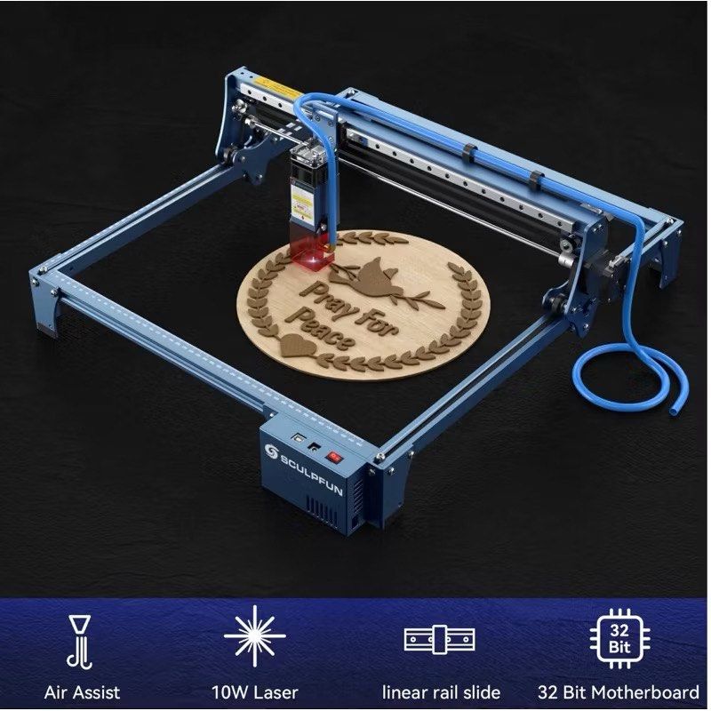 Sculpfun S10 Laser Engraving Machine (Category: Printers, Scanners & Copiers) located in Makati City. Submitted by meticoolous (Listing ID 1430936176, Image 1). Description: NOTE ‼️No Air Pump and Rotary roller Product Model: SCULPFUN S10 Engraving Size: 410*420mm Engraving Materials: all kinds of wood (including walnut, cherry and other high density wood), MDF,bamboo, cardboard, plastic, leather, PCB board, alumina, 304 stainless steel, ceramic,