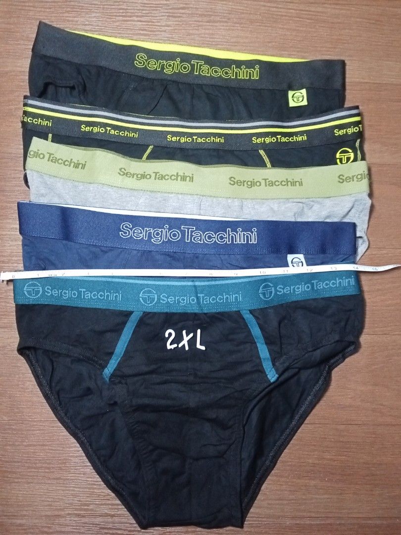 Sergio Tacchini Men's Underwear Briefs (Category: Underwear) located in Makati City. Submitted by kuysman (Listing ID 1430833611, Image 1). Description: Set of Sergio Tacchini men's underwear briefs. Includes multiple pairs in various colors such as gray, blue, and green. Features the Sergio Tacchini logo on the waistband. Sizes include XL and 2XL. Made of a comfortable material suitable for everyday wear. only sensible questions are entertained 