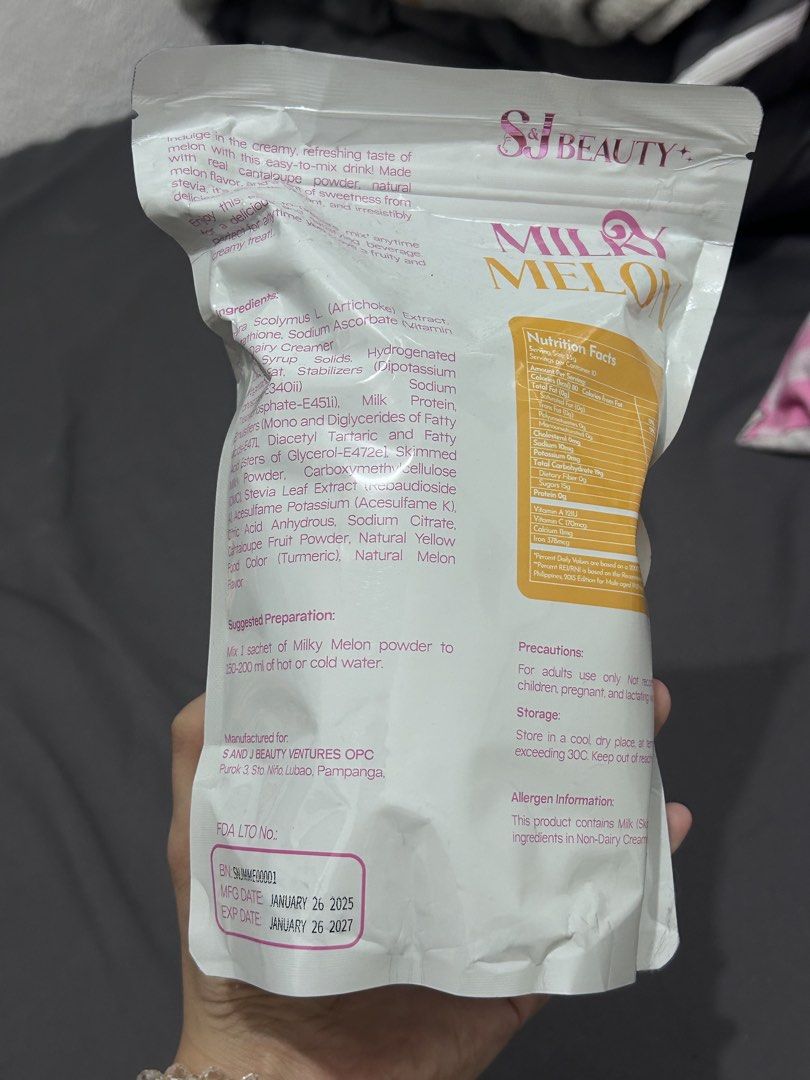 SJ Beauty+ Milky Melon 10 Sachets (Category: Health Food, Drinks & Tonics) located in Manila. Submitted by zae1201 (Listing ID 1430863703, Image 3). Description: Bnew sealed Expiry : 01/26/2027.