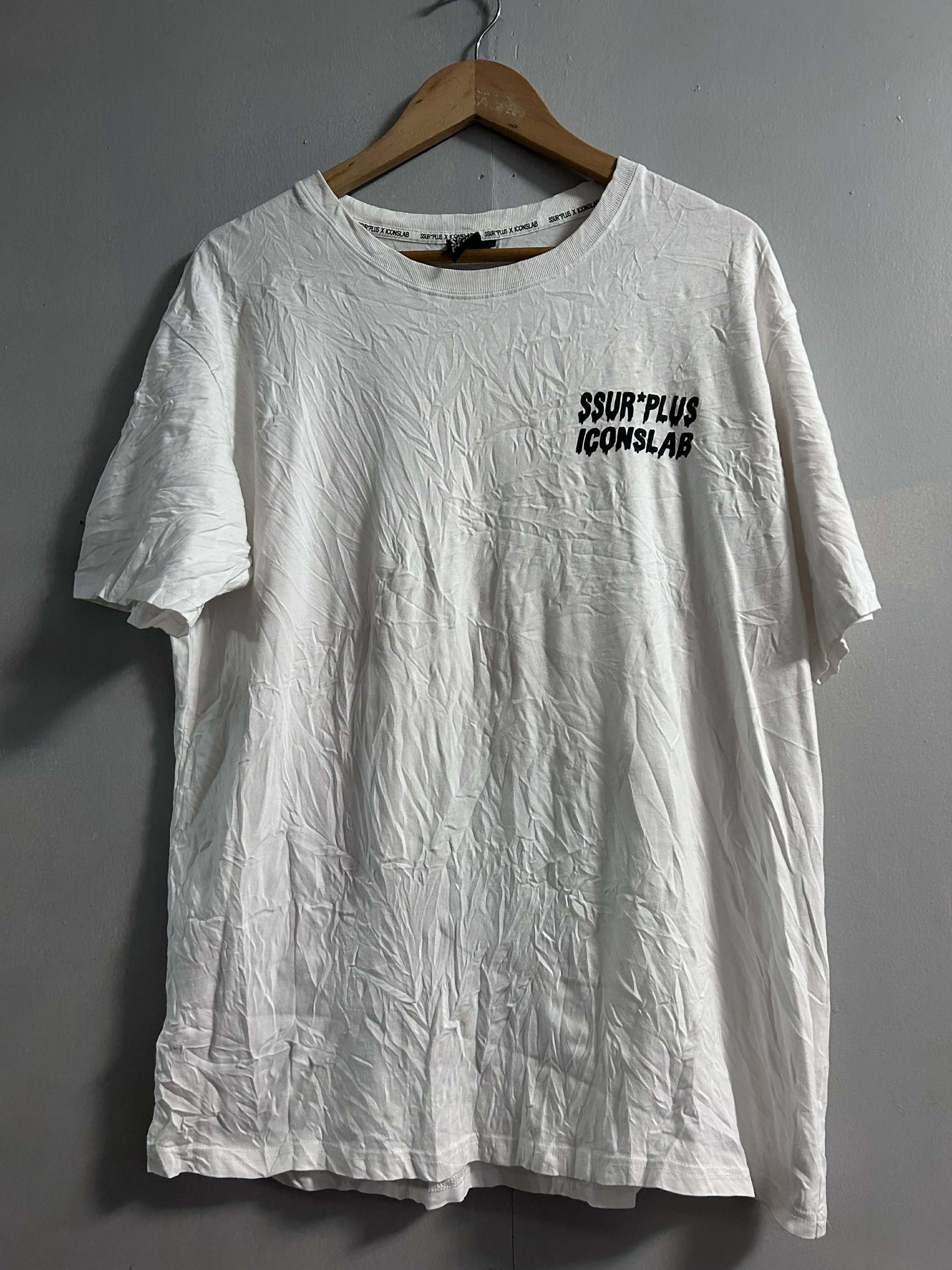 SSUR*PLUS x ICONSLAB White T-shirt (Category: Tshirts & Polo Shirts ) located in General Trias. Submitted by Theoseller28 (Listing ID 1430964538, Image 1). Description: - SSUR*PLUS x ICONSLAB T-shirt - White color - Size: Large - Graphic print on the front - Crew neck and short sleeves - Made in China.