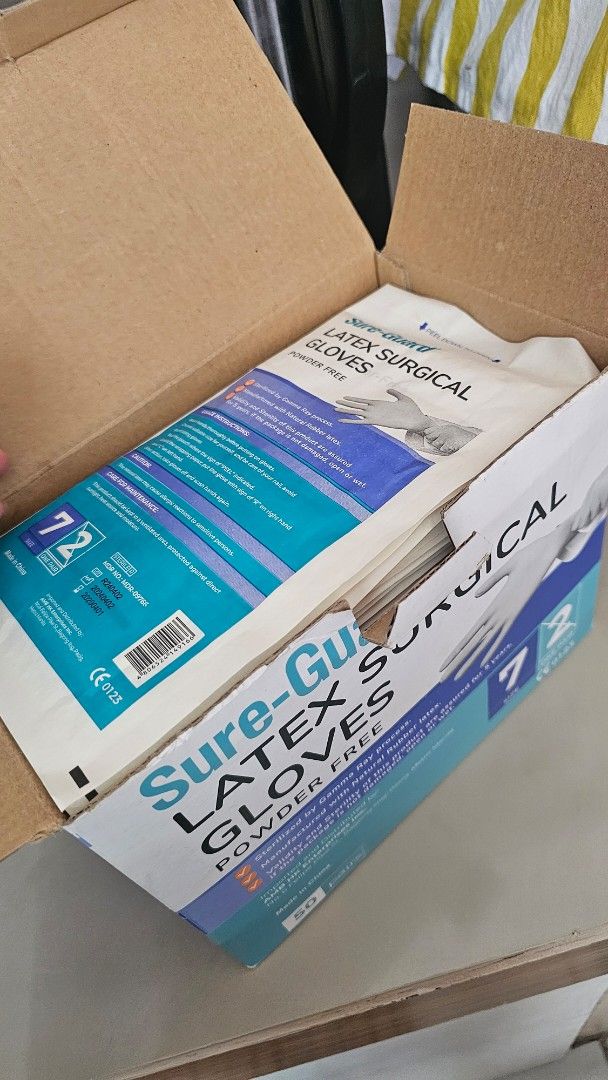 Sure-Guard Latex Surgical Gloves Size 7 (Category: Gloves) located in Quezon City. Submitted by silentforest.ff2022 (Listing ID 1430839333, Image 2). Description: latex surgical gloves, powder free . never used.