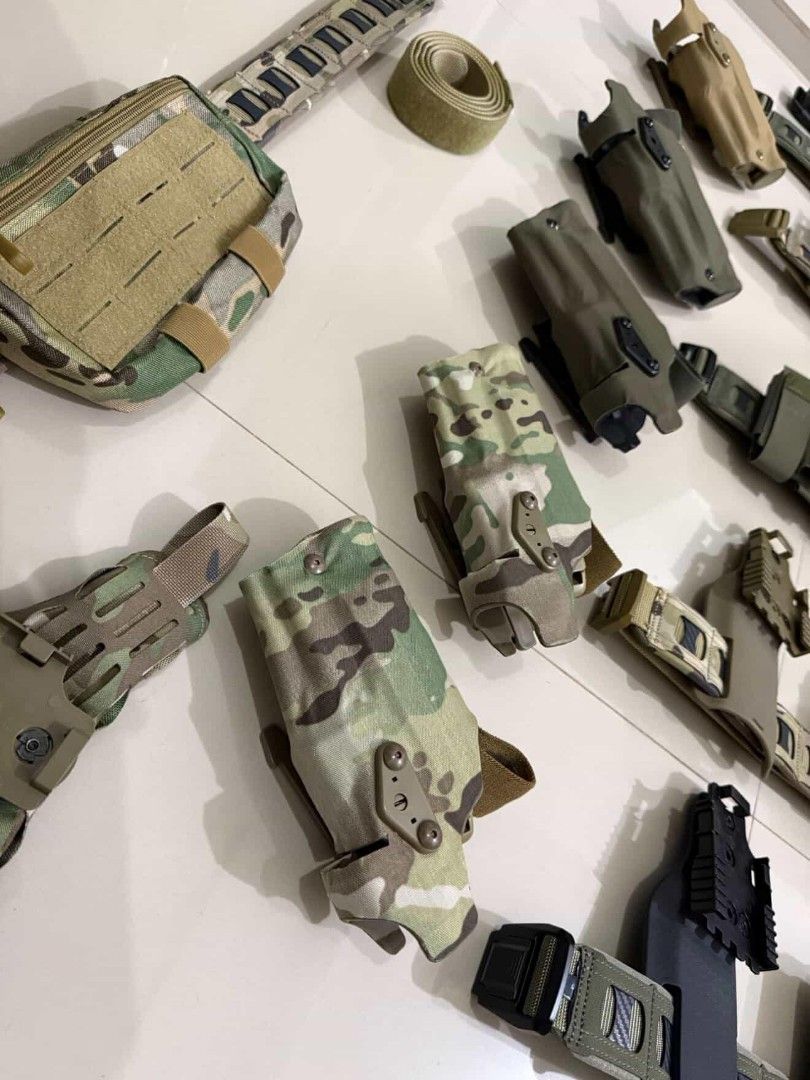 Tactical Belt and Holster Set (Category: Other Sports Equipment and Supplies) located in Cavite. Submitted by solivenran (Listing ID 1430906797, Image 3). Description: PM for more details. Available in sizes: S/M/L Customizable depending on your choice of attachment. Holsters displayed are for Glock units only. Other unit's holsters are available too..