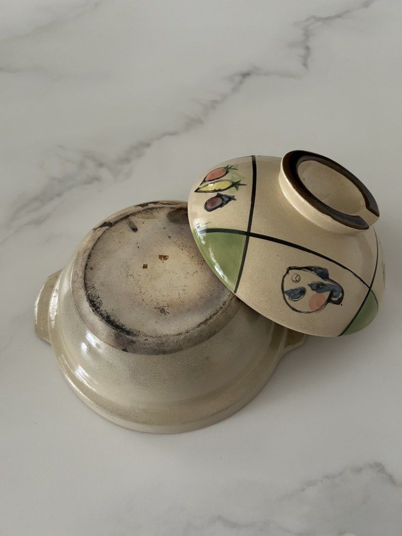 Vintage Hand-Painted Ceramic Bowl with Lid453496223166648322