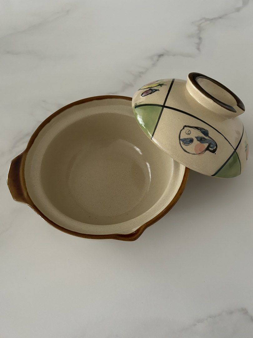 Vintage Hand-Painted Ceramic Bowl with Lid453496223166648321