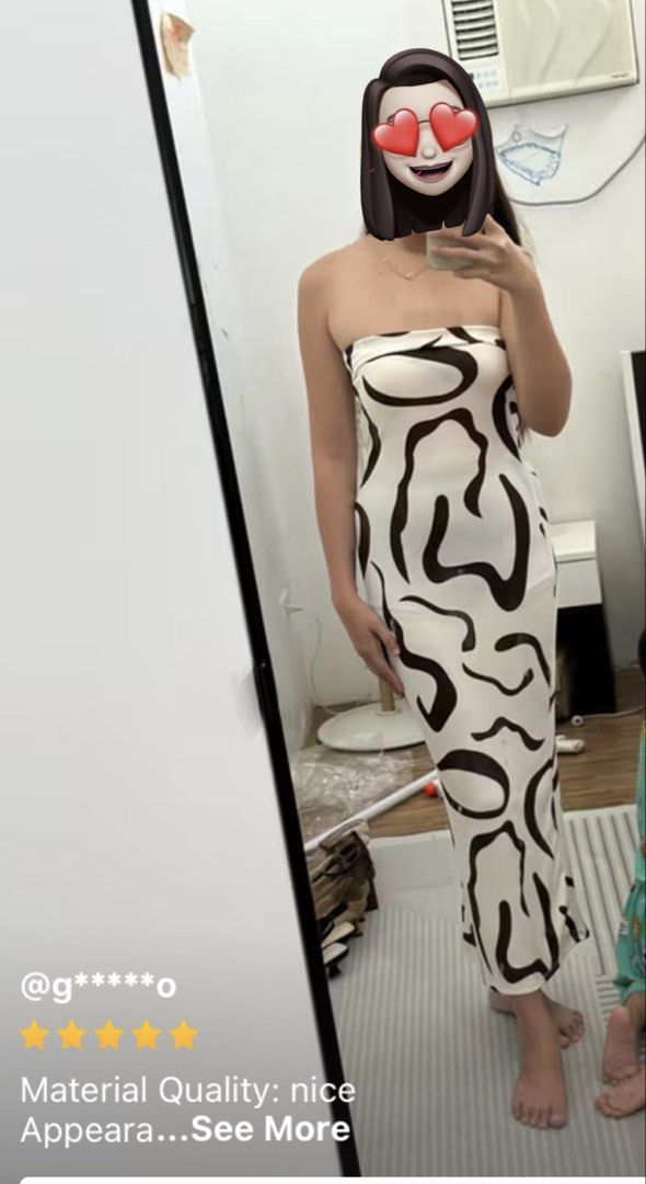 White Printed Tube Dress (Category: Dresses) located in Manila. Submitted by marsmarvelous (Listing ID 1430832733, Image 3). Description: NEVER BEEN WORN 🤗✨ - Uniqmnl White Printed Tube Dress - Free Size - Features a striking black and white abstract print - Flattering tube style - Perfect for a stylish look.