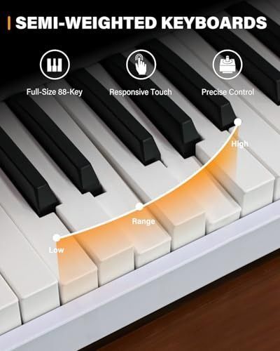 AiJoy 88 Key Beginner Piano Keyboard with Semi-Weighted Keys, 128 Tones ...