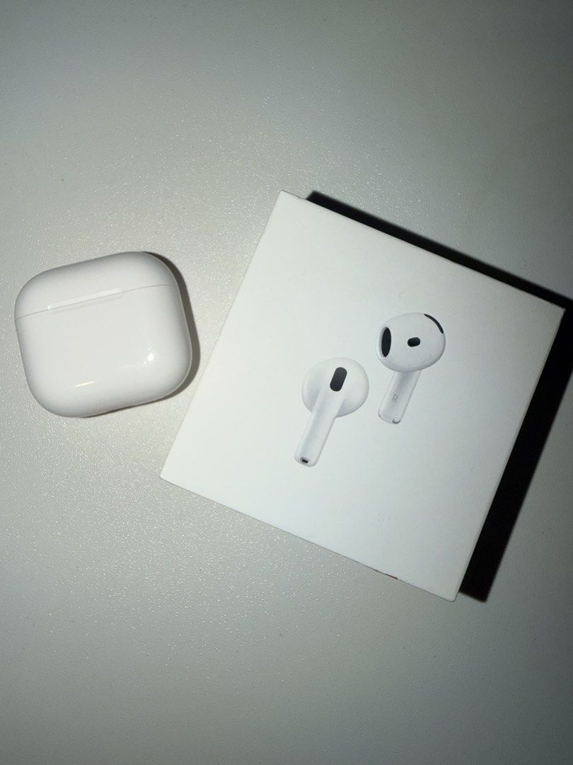 Apple Airpods 4 with ANC and free case (Category: Earphones) located in Bauan. Submitted by dmarevalo (Listing ID 1431143308, Image 1). Description: Bought from Powermac in Greenbelt last March 15, 2026 (still under warranty). Audio Technology Custom high-excursion Apple driver Custom high dynamic range amplifier Active Noise Cancellation Adaptive Audio Transparency mode Conversation Awareness Voice Isolation Personalized Spatial Audio with dynam