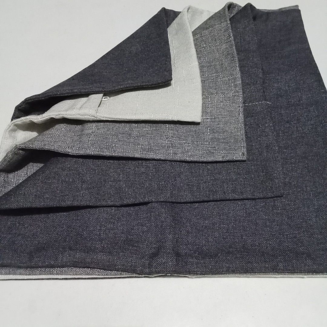Assorted Throw Pillow Case Size 15 x 14 inches (Category: Table Linen & Textiles) located in Hinigaran. Submitted by faye_fab02 (Listing ID 1431090132, Image 1). Description: Set of linen napkins in various shades of gray. The napkins appear to be made of a textured fabric. They are folded and stacked, showing different layers of color. The edges of the napkins are neatly finished. The set includes multiple napkins..
