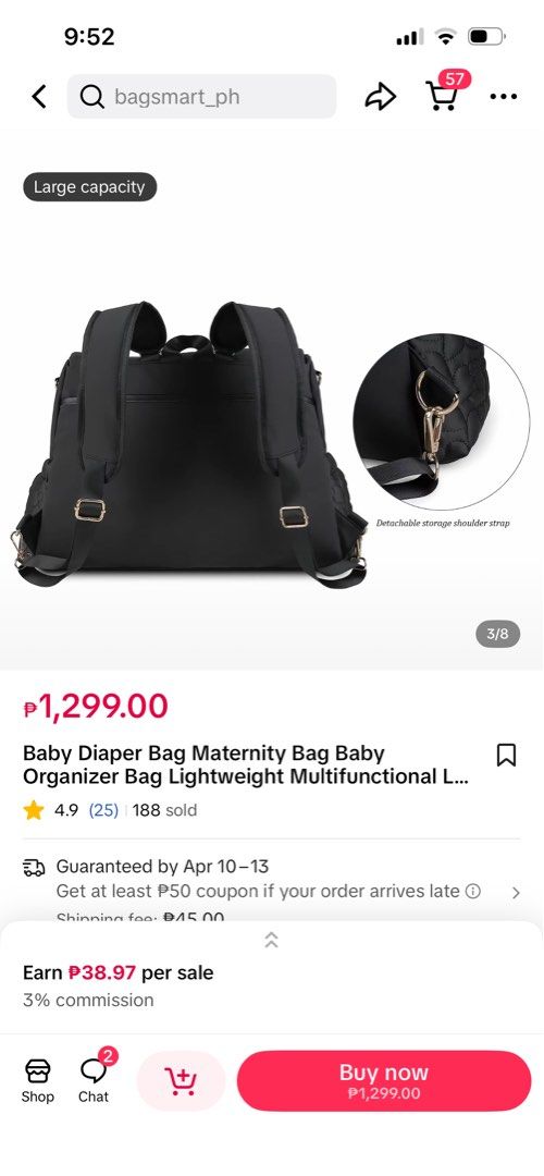 Baby Diaper Bag (Category: Diaper Bags & Wetbags) located in Lucban. Submitted by x.lae (Listing ID 1430992126, Image 3). Description: Preloved Baby Diaper Bag Large Capacity With many compartments Comes with diaper changing pad Can be used as bagpack/shoulder bag Rfs no longer needed.
