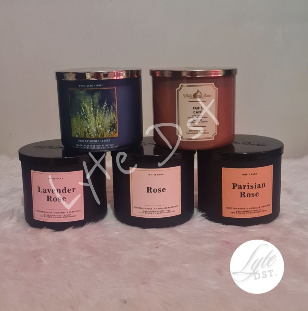 BATH AND BODY WORKS 3 WICK CANDLES (Category: Home Fragrance) located in Balanga. Submitted by lyte.d (Listing ID 1431006030, Image 1). Description: AUTHENTIC BATH AND BODY WORKS 3 WICK CANDLES FOR 1500 SCENT: - PARIS CAFE What it smells like: working remotely from a Parisian café—a.k.a. a coffee lover's dream. - RAIN DRENCHED LEAVES What it smells like: cool raindrops on lush, earthy foliage. - LAVANDER ROSE The scent of French Lavender, Moon Sh