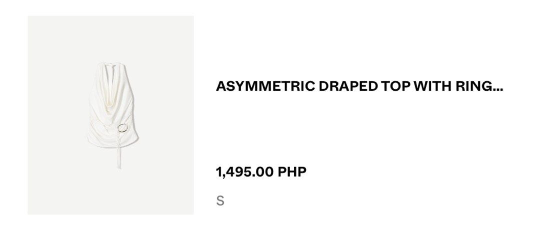 BERSHKA White Asymmetric Draped Top (Category: Sleeveless) located in Manila. Submitted by 777_moonlight (Listing ID 1416784284, Image 2). Description: Used once for pictures only! will give freebies til last ♡ .