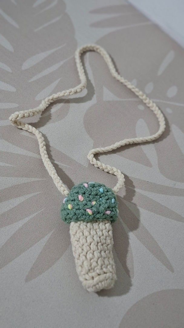 Crochet Mushroom USB/Lipstick Holder (Category: Handmade Craft) located in Imus. Submitted by pick_and_dig (Listing ID 1431167913, Image 1). Description: This kawaii crochet mushroom style USB or memory stick holder can be worn like a necklace so you don't loose your memory stick ever! Can also hold a lipstick for a quick touch up whenever. Comes with a free crochet leaf accessory to add a touch of kawaii wherever you put it. Payment via GCash or