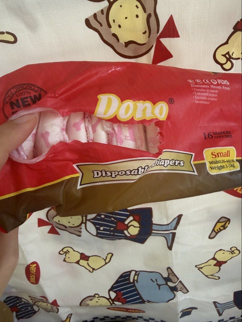 Dono Disposable Dog Diapers - Small (Category: Diapers & Baby Wipes) located in Cebu City. Submitted by kawaiiparty (Listing ID 1431042507, Image 2). Description: Used 1 diaper only then stored. Rfs: it was too small for my dog .