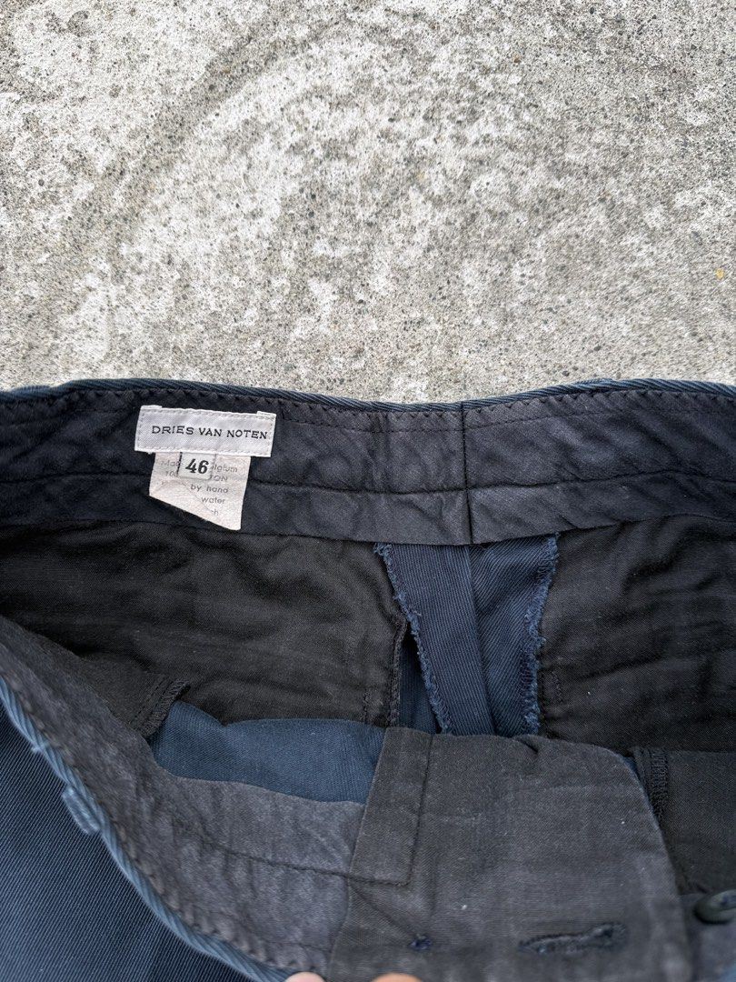 Dries Van Noten Navy Trousers Size 46 (Category: Trousers) located in Baguio. Submitted by printings_ (Listing ID 1431064634, Image 3). Description: *Labeled as size 46. *ALL measurements are aprrox. Check photos for condition. Please take note that this is a used item. It has stains, holes, wear, fades etc. Waist 14.5 in Inseam 30 in Leg Opening 8 in *NO EXCHANGE / REFUND / TRADE* Please do not offer unless you are ready to pay. Feel free to ask