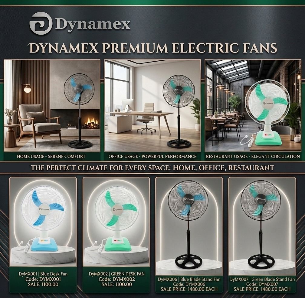 DYNAMEX ELECTRIC FAN (Category: Electrical, Adaptors & Sockets) located in Manila. Submitted by cartelcomnl (Listing ID 1431033526, Image 1). Description: Dynamex Premium Fans - SALE PRICE! 🧊 High quality meets affordable prices. Get the cooling you deserve with our latest Dynamex arrivals. Durable, energy-efficient, and stylish! ✅ DYMX001/002 Desk Fan: ₱1,100.00 ✅ DYMX006/007 Stand Fan: ₱1,480.00 📍 Perfect for: Homes, Offices, and Shops. ✨ Fea