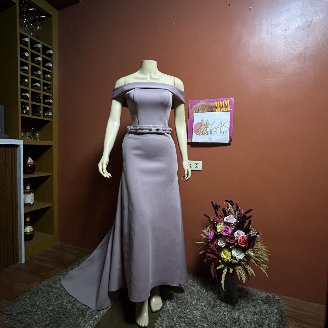 [FOR RENT] Lilac Off-Shoulder Gown (Category: Evening dresses & gowns) located in Manila. Submitted by collette.cas (Listing ID 1431028939, Image 1). Description: Lilac off-shoulder gown for rent. Perfect for Ninang's in weddings. Rental fee for 2-3 days, with a refundable deposit. Kindly DM to inquire..