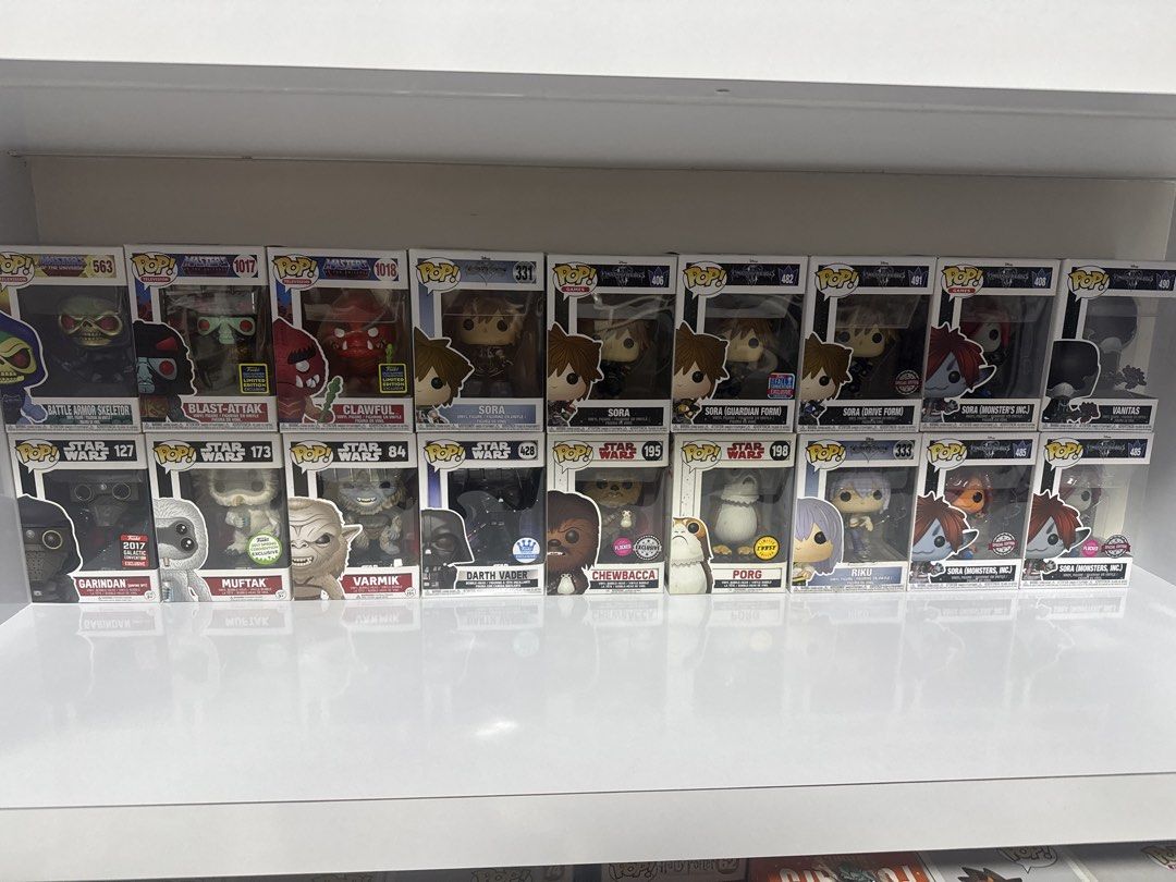 Funko Pop! Vinyl Figures - Assorted lot 2 (Category: Toys & Games) located in Singapore. Submitted by tarousell (Listing ID 1430998099, Image 1). Description: Random lot of funko collectibles. Please assume well used, with yellowing and possible flaws. All not removed from box. 1 @ $17 eac 2 @ $16 eac 4 @ $15 eac 6 @ $14 eac 8 @ $13 eac 10 onwards @ $12 eac.