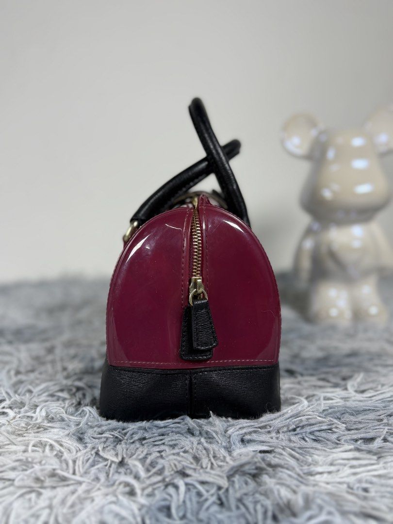 Furla Jelly Boston Bag (Category: Luxury Bags & Wallets) located in Cabanatuan. Submitted by retrorewind23 (Listing ID 1431083513, Image 3). Description: Furla Jelly Boston Bag in Plum and Black Handbag Satchel.